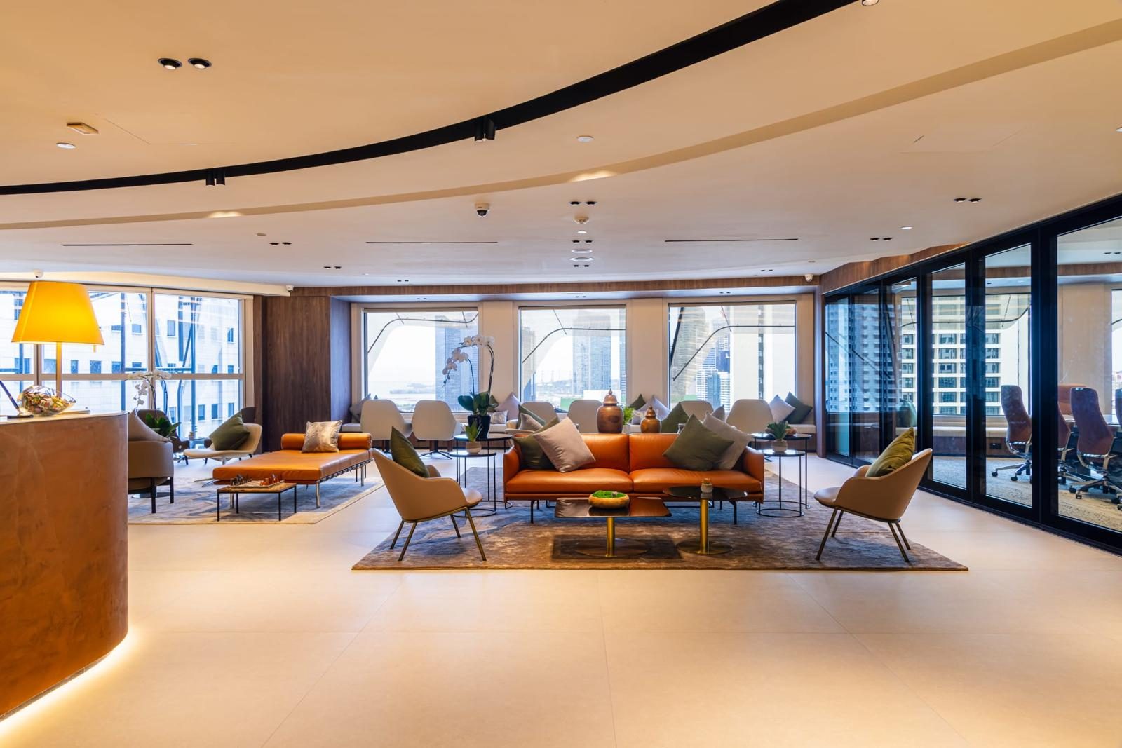 Talent Global Capital office lounge with Singapore city view